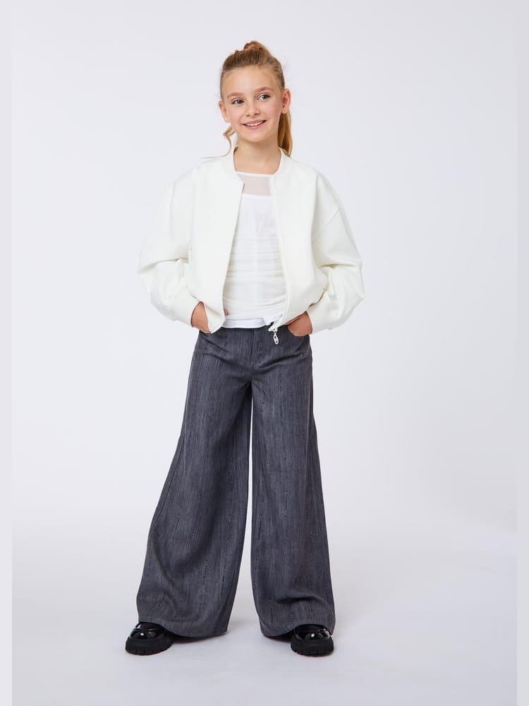 Liu-jo jeans in denim scuro con applicazione strass wide leg