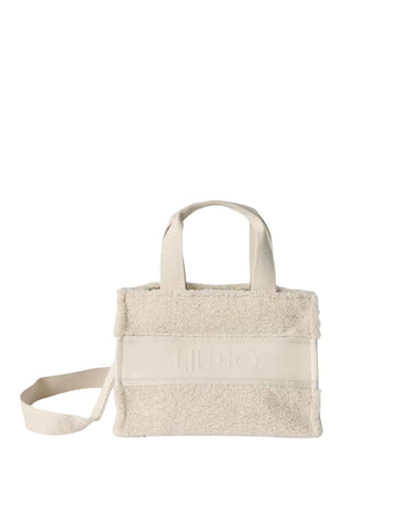 Liu-jo borsa tote junior piccola in teddy bianco con logo