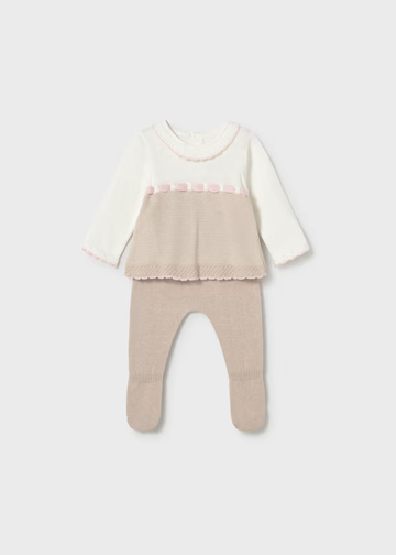 Completo ghettina e maglioncino tricot neonata
