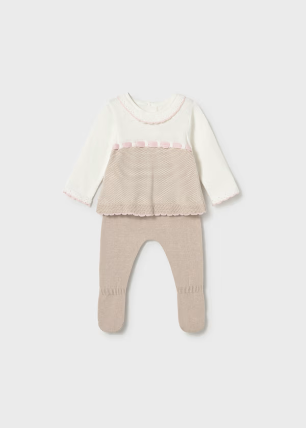 Completo ghettina e maglioncino tricot neonata