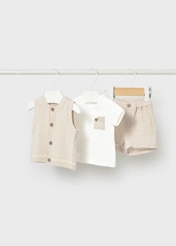 Set 3 pezzi con gilet neonato