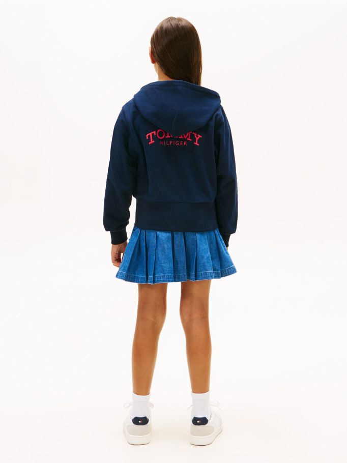 Felpa con cappuccio e zip in spugna con logo ricamato sul retro