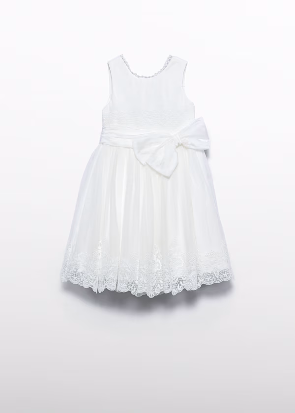 Abito tulle traforato con fiocco