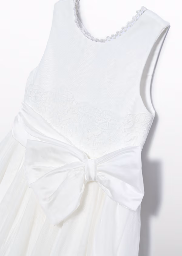 Abito tulle traforato con fiocco