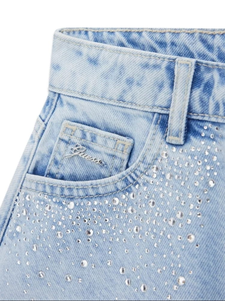Guess pantaloncini junior blu in denim con dettagli in strass