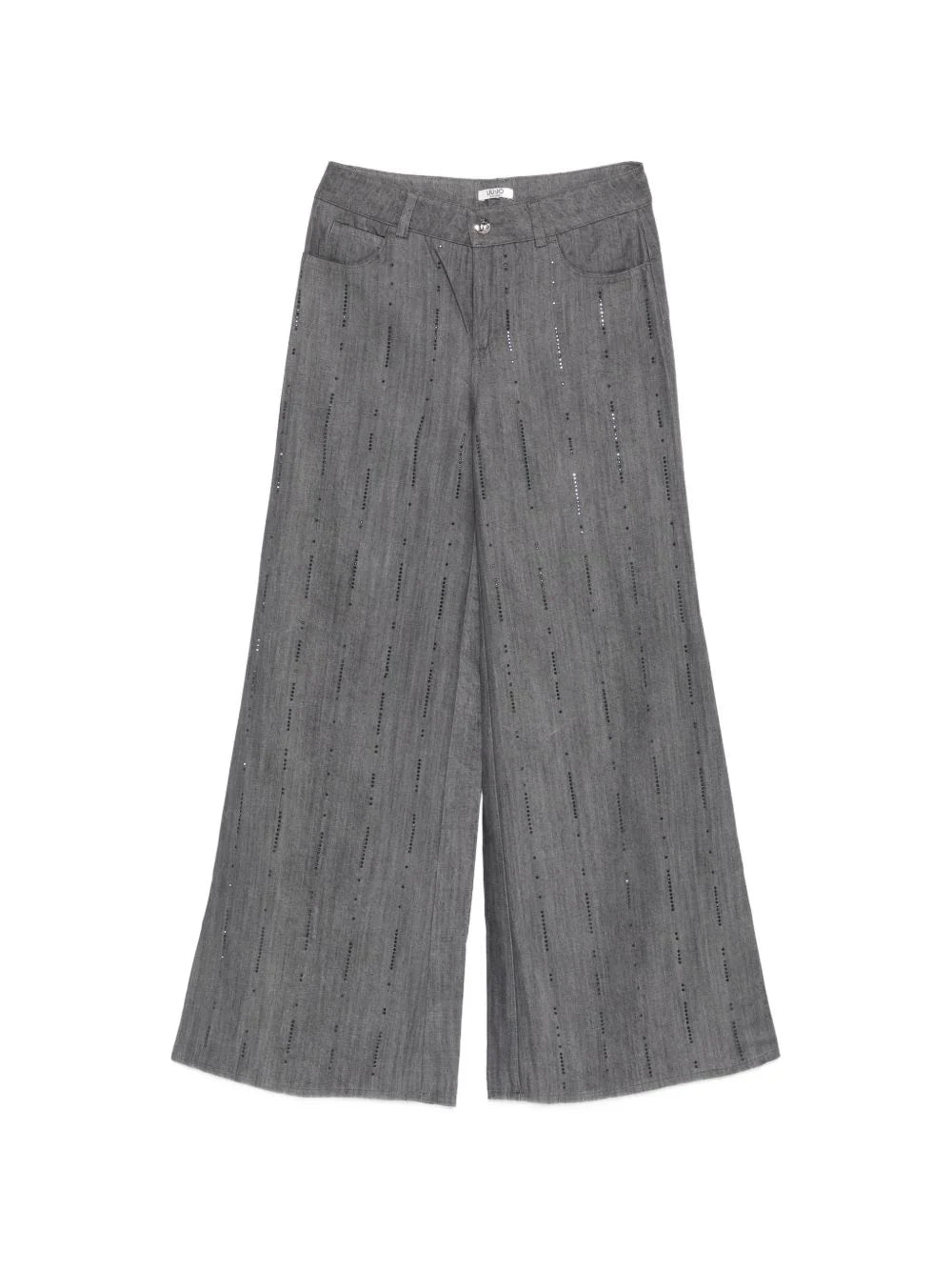 Liu-jo jeans in denim scuro con applicazione strass wide leg