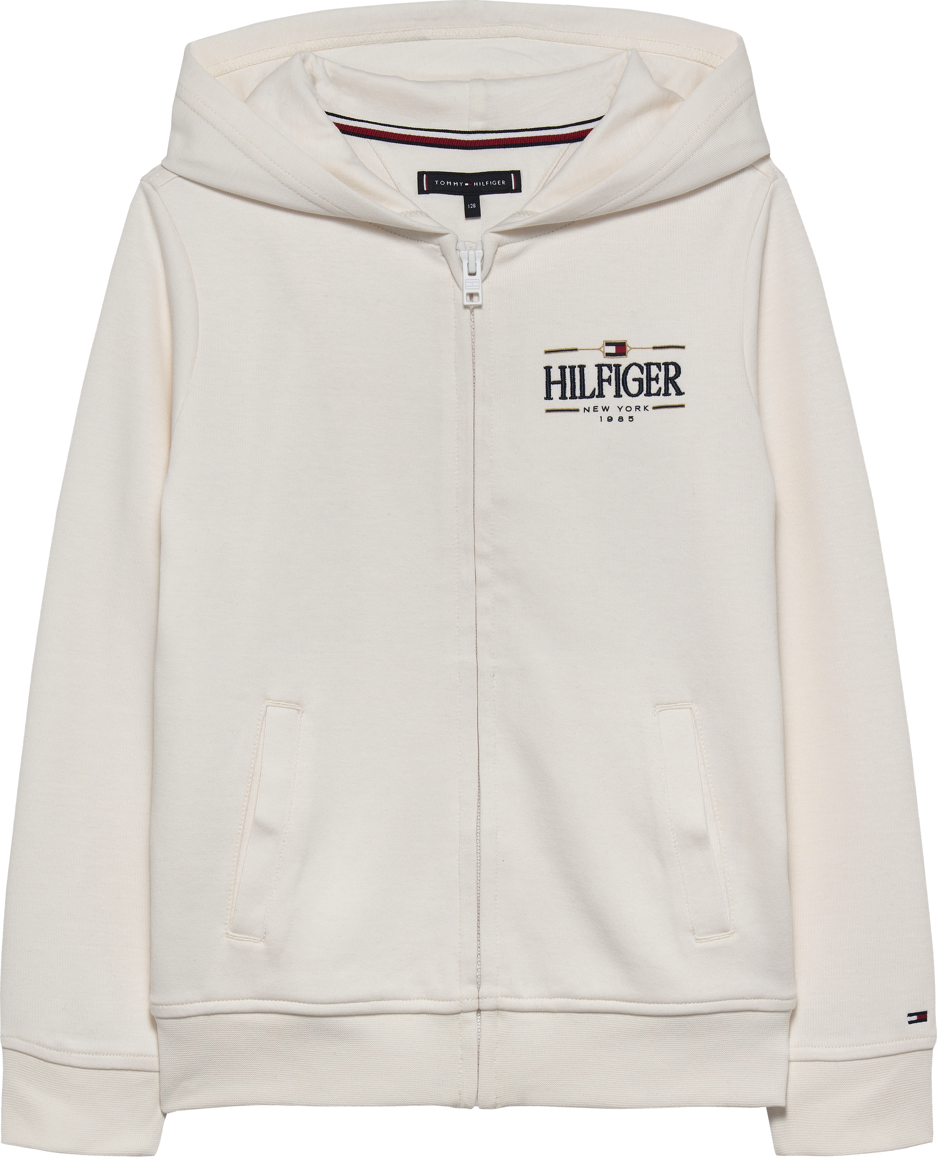 Felpa con cappuccio e zip in maglia interlock con logo ricamato