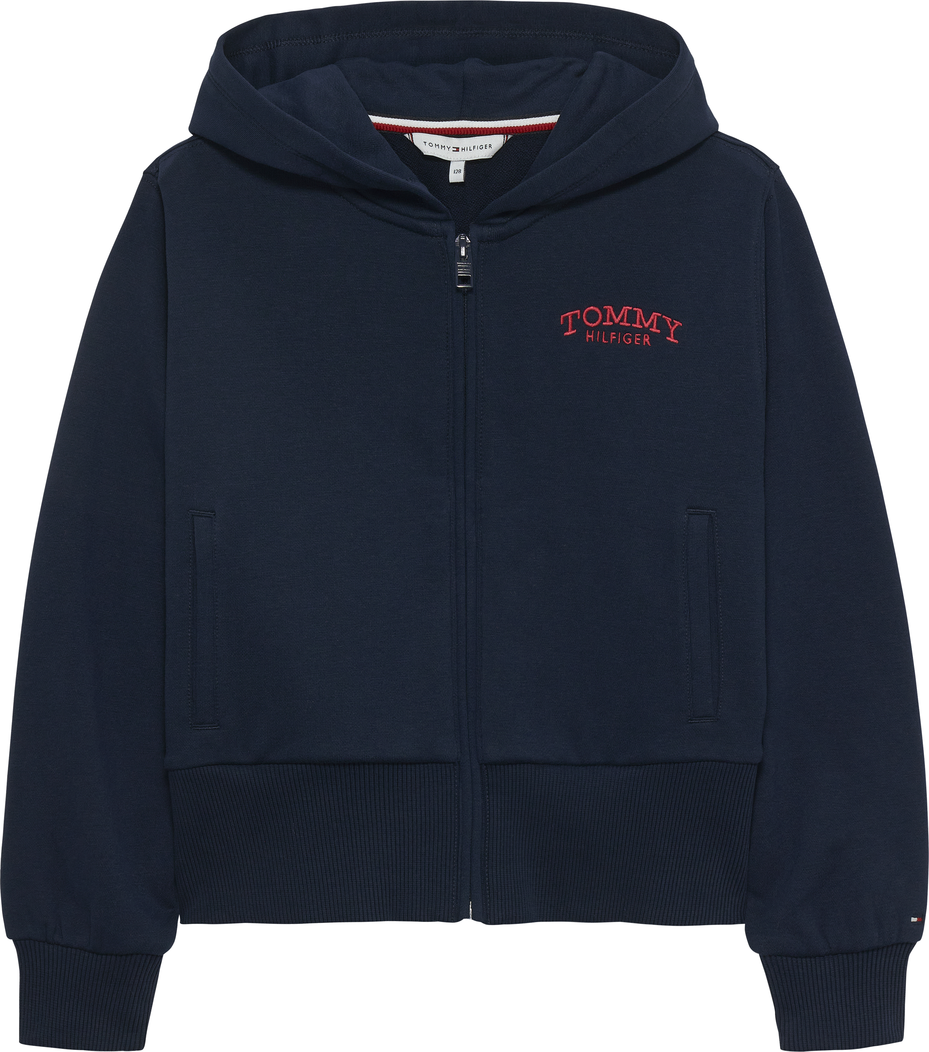 Felpa con cappuccio e zip in spugna con logo ricamato sul retro