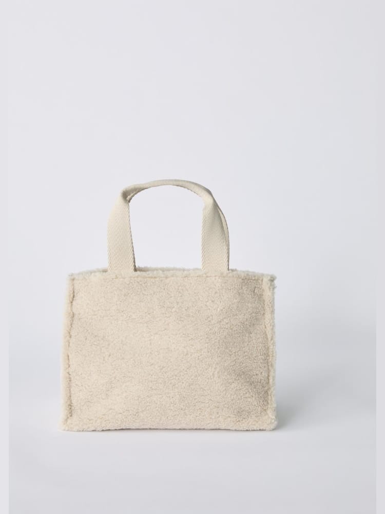 Liu-jo borsa tote junior piccola in teddy bianco con logo