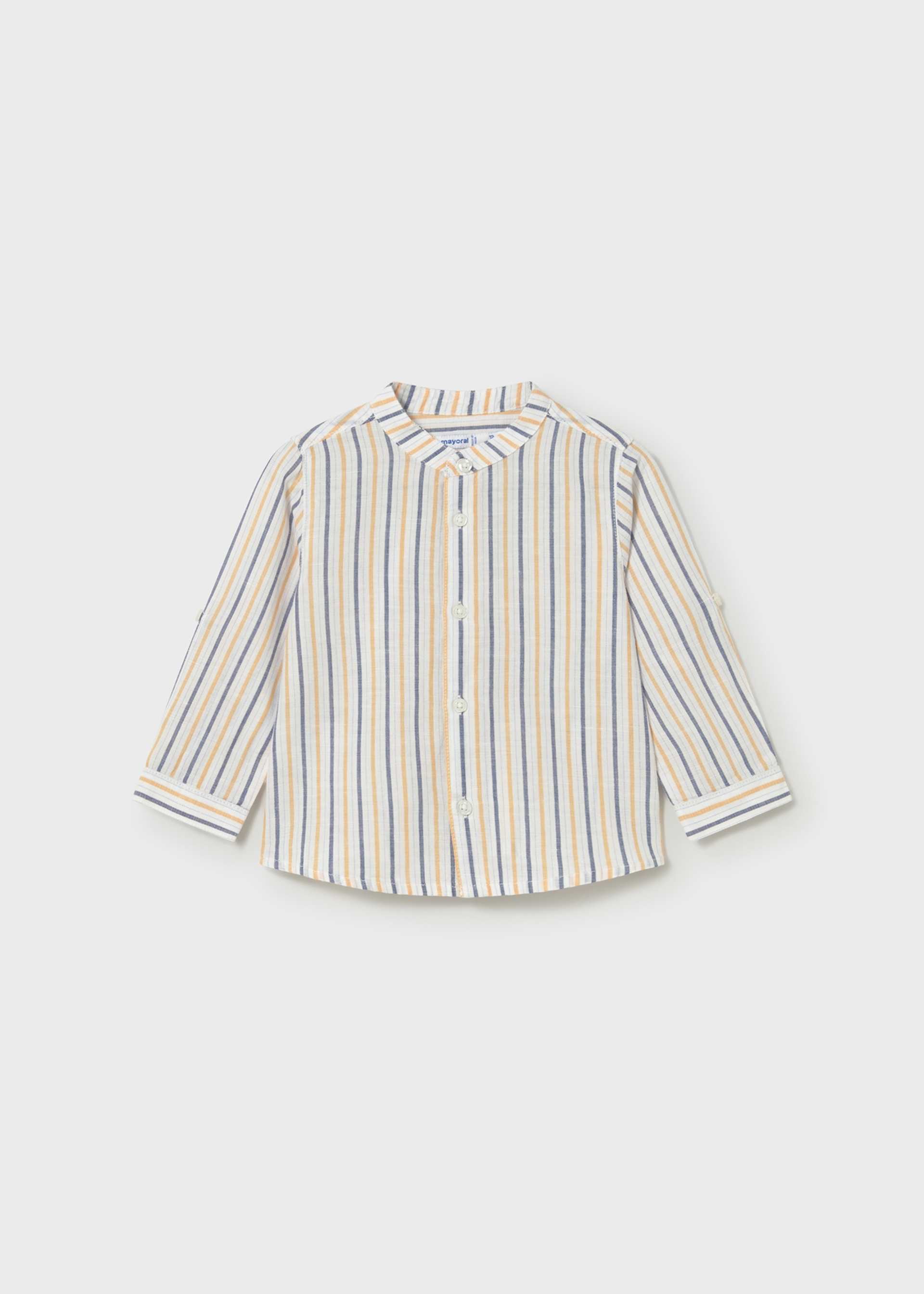 Camicia manica lunga in lino e collo alla coreana neonato