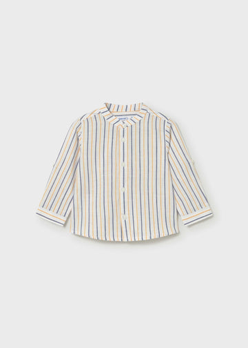 Camicia manica lunga in lino e collo alla coreana neonato