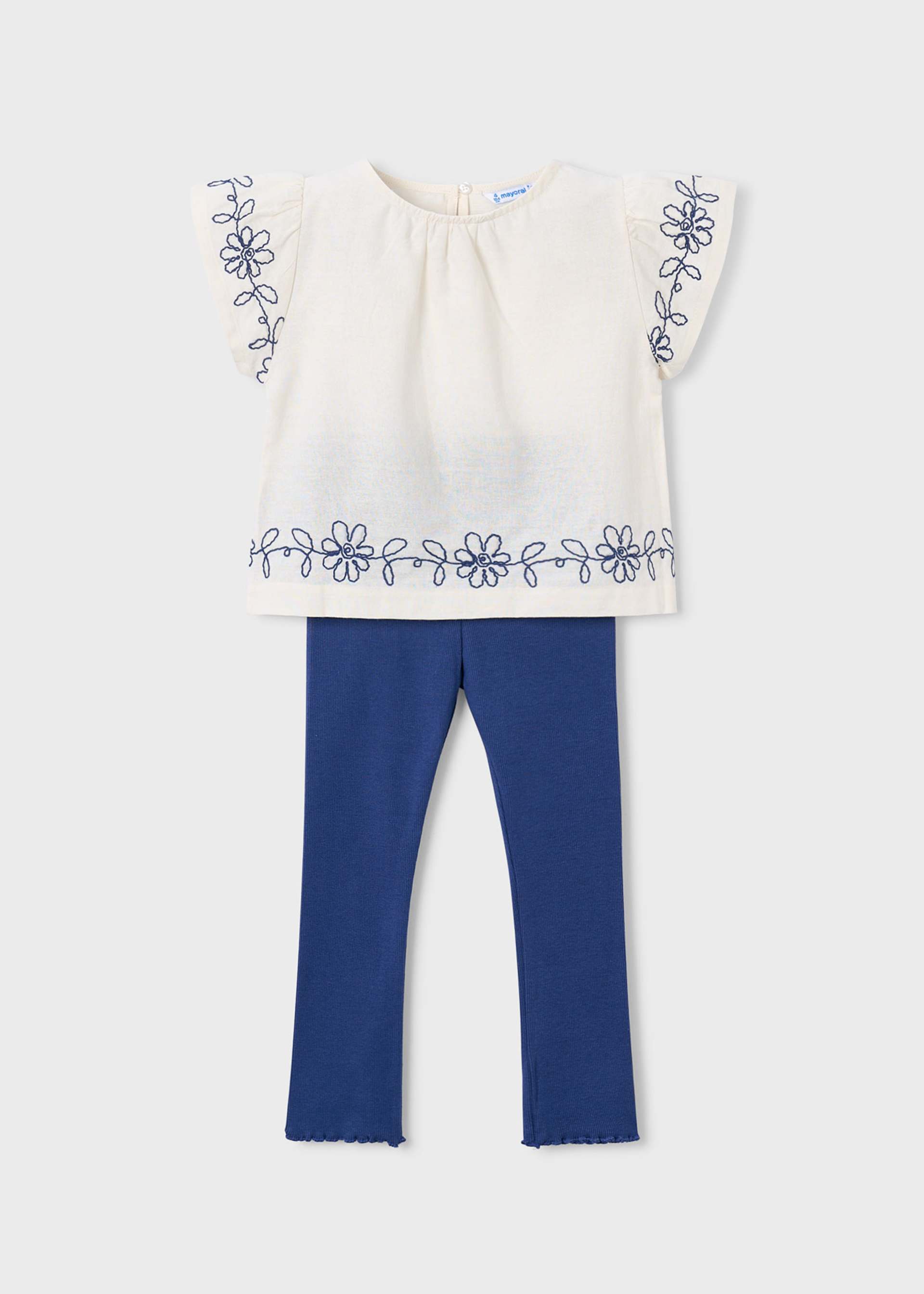 Completo leggings e maglietta con fiori ricamati bambina