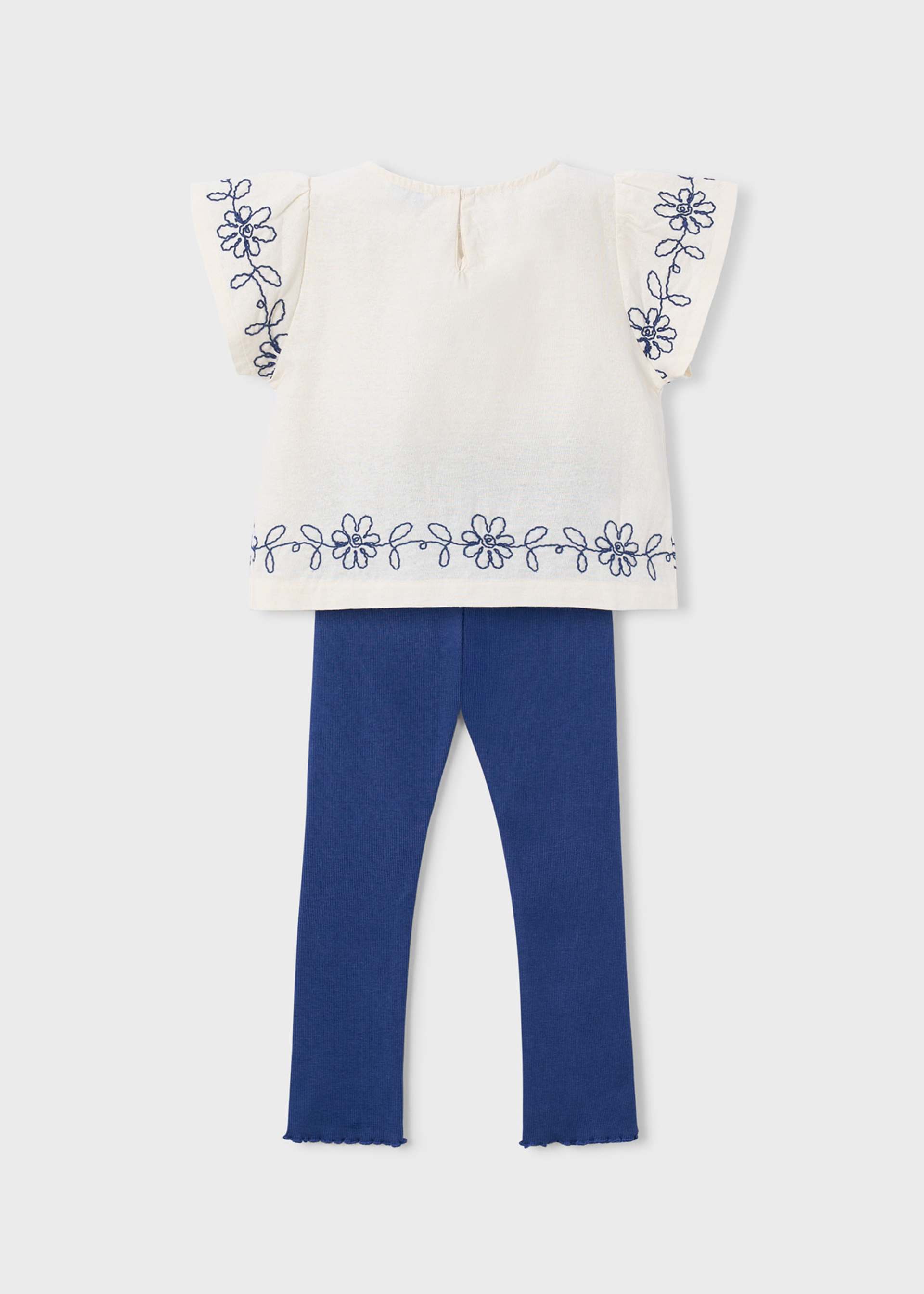 Completo leggings e maglietta con fiori ricamati bambina