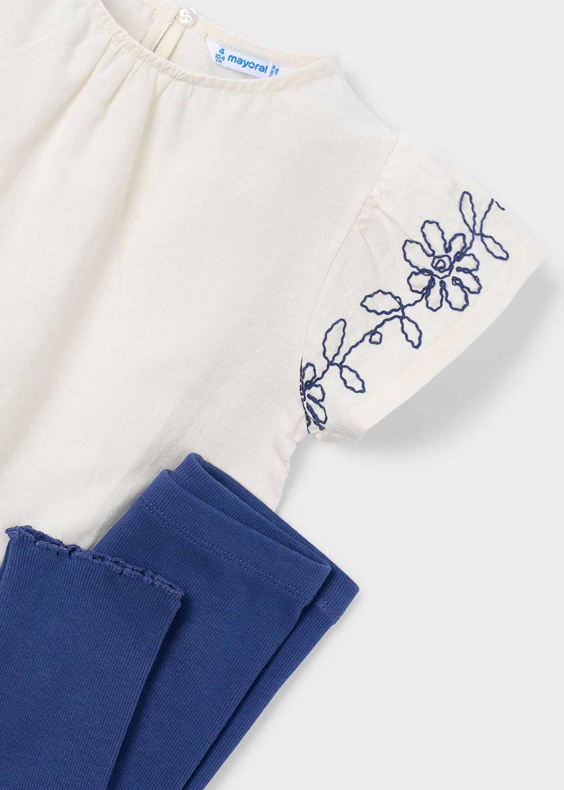 Completo leggings e maglietta con fiori ricamati bambina