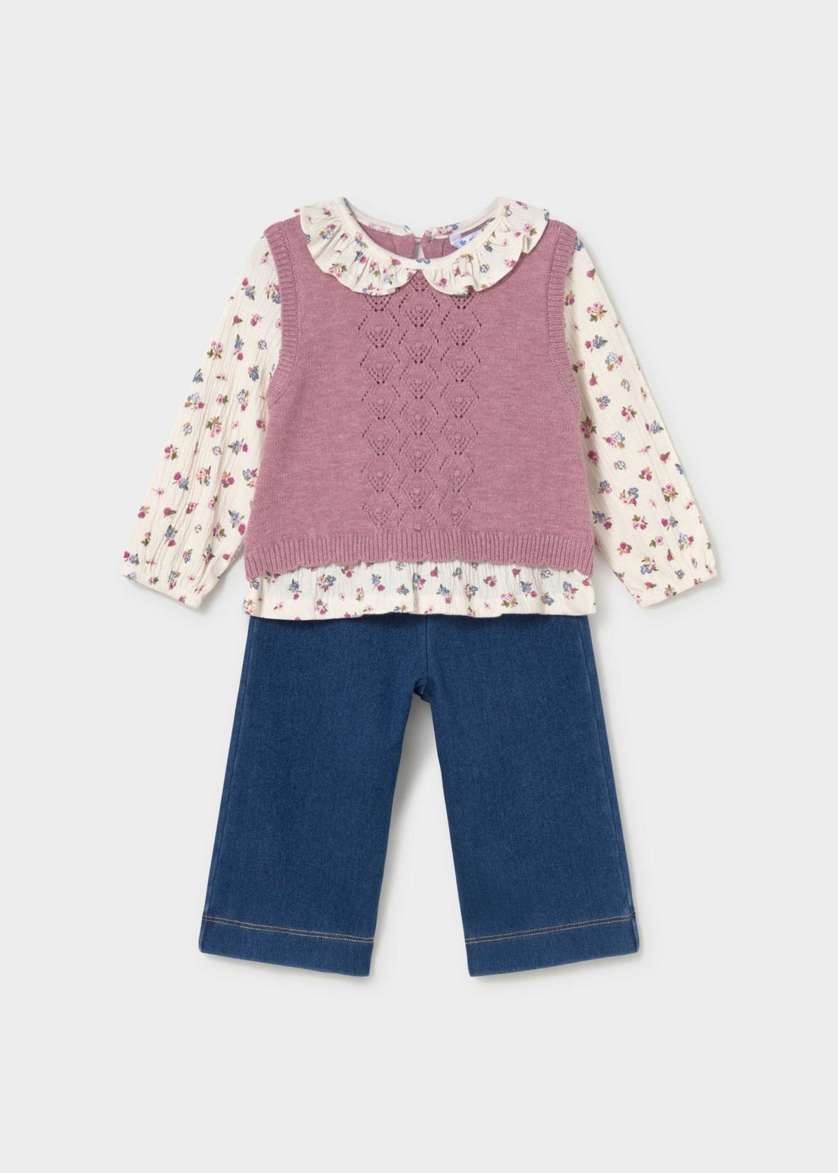 Completo pantalone e blusa con gilet bimba