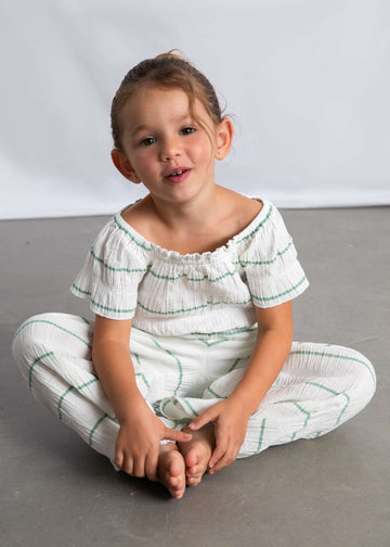 Completo pantalone e top a righe bambina