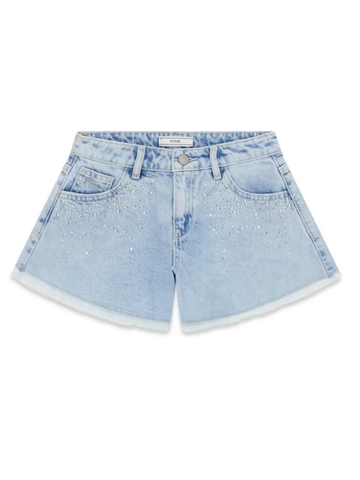 Guess pantaloncini junior blu in denim con dettagli in strass