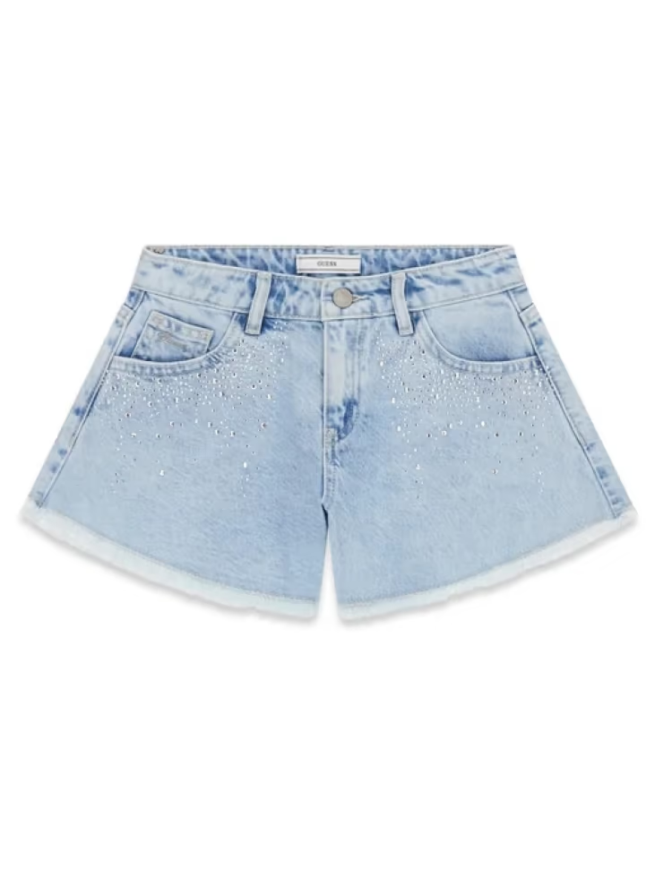 Guess pantaloncini junior blu in denim con dettagli in strass