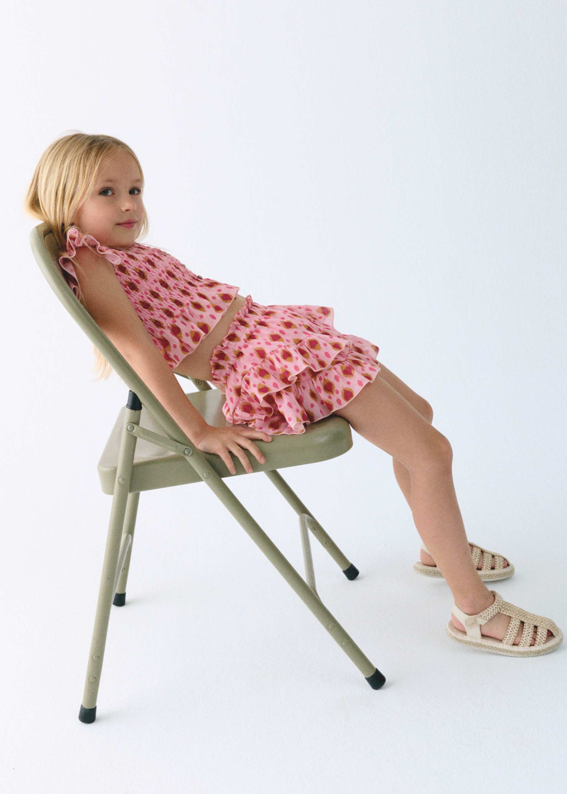 Gonna pantalone stampata volant bambina
