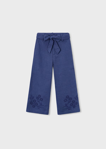 Pantalone ricamato lino bambina