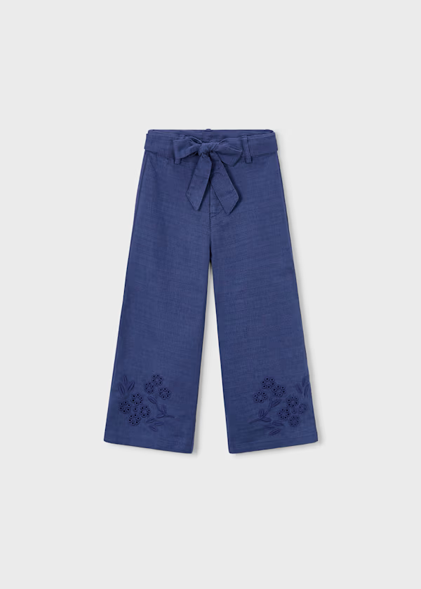 Pantalone ricamato lino bambina