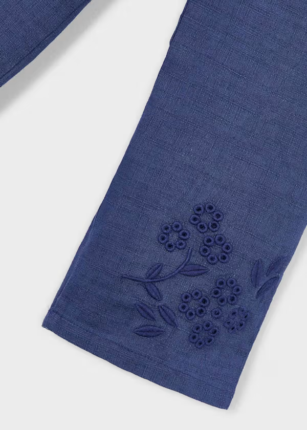 Pantalone ricamato lino bambina