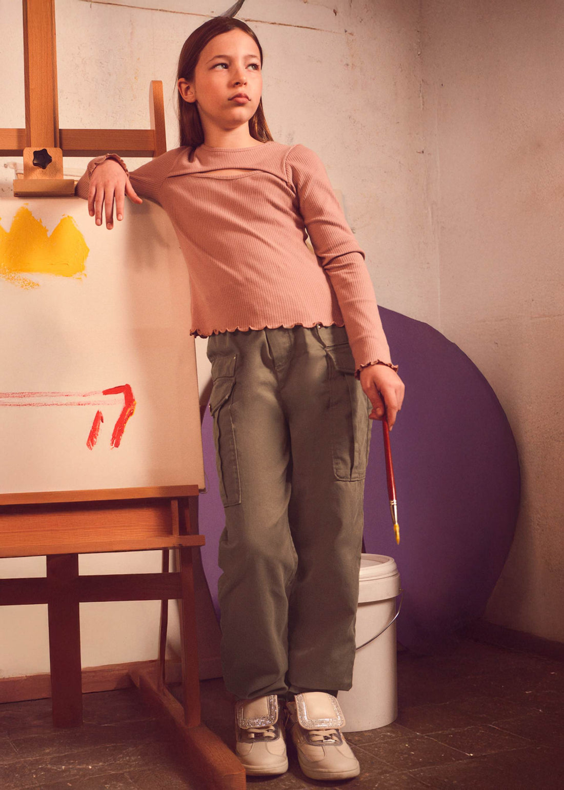 Pantalone twill tasche ragazza
