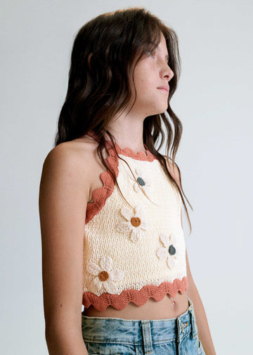 Top tricot fiori ragazza