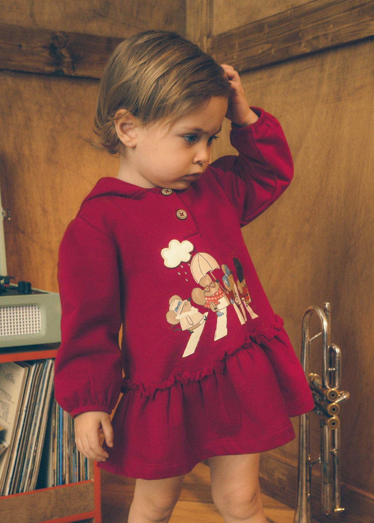 Vestito con cappuccio volant bimba