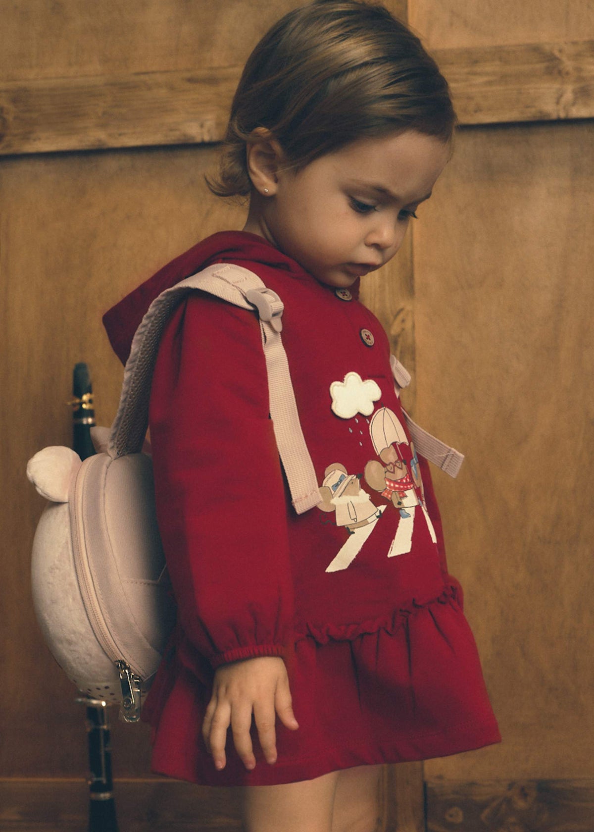 Vestito con cappuccio volant bimba
