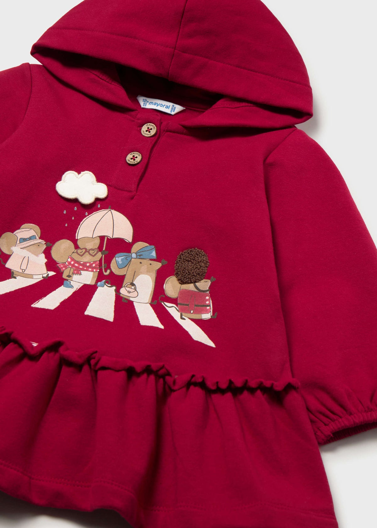 Vestito con cappuccio volant bimba