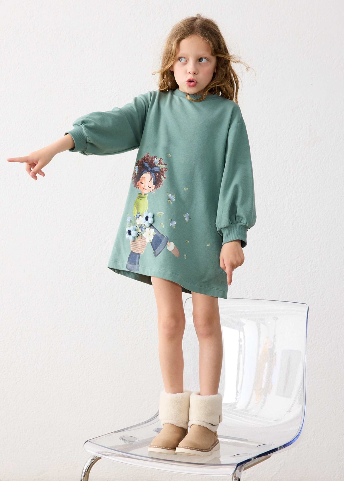Vestito felpa serigrafia bambina
