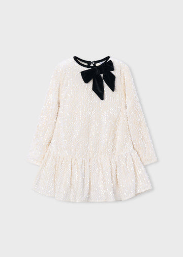Vestito velluto con pallettes e fiocco bambina